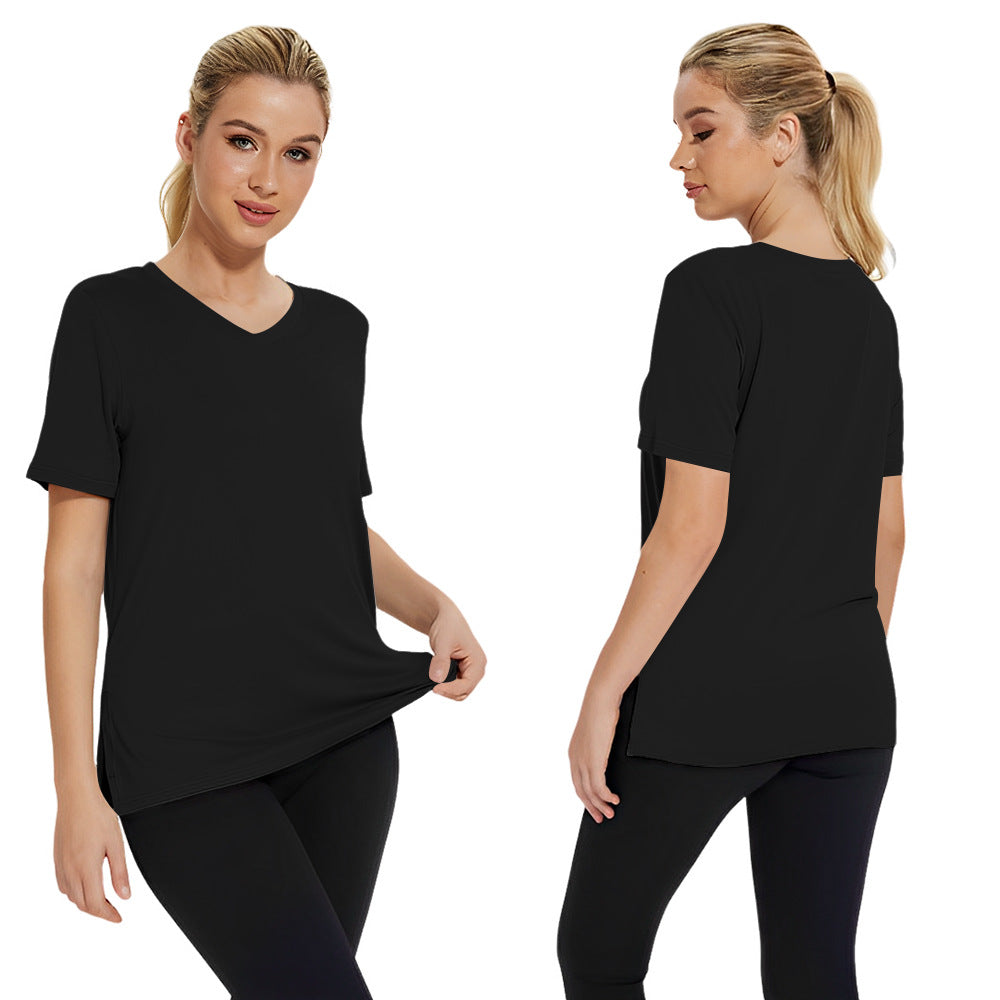 Simple and stylish V-neck solid color versatile T-shirt