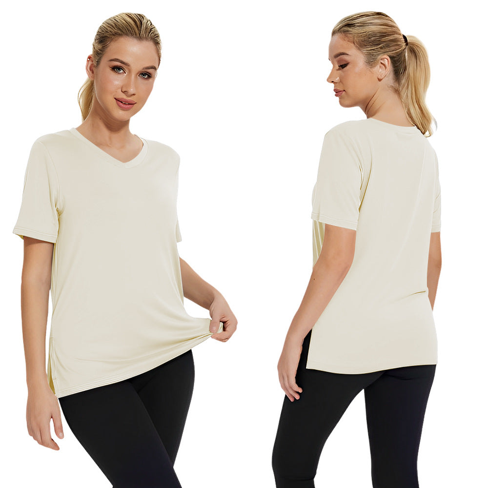 Simple and stylish V-neck solid color versatile T-shirt