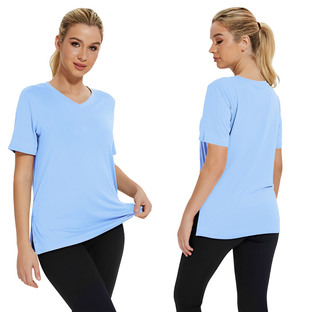 Simple and stylish V-neck solid color versatile T-shirt